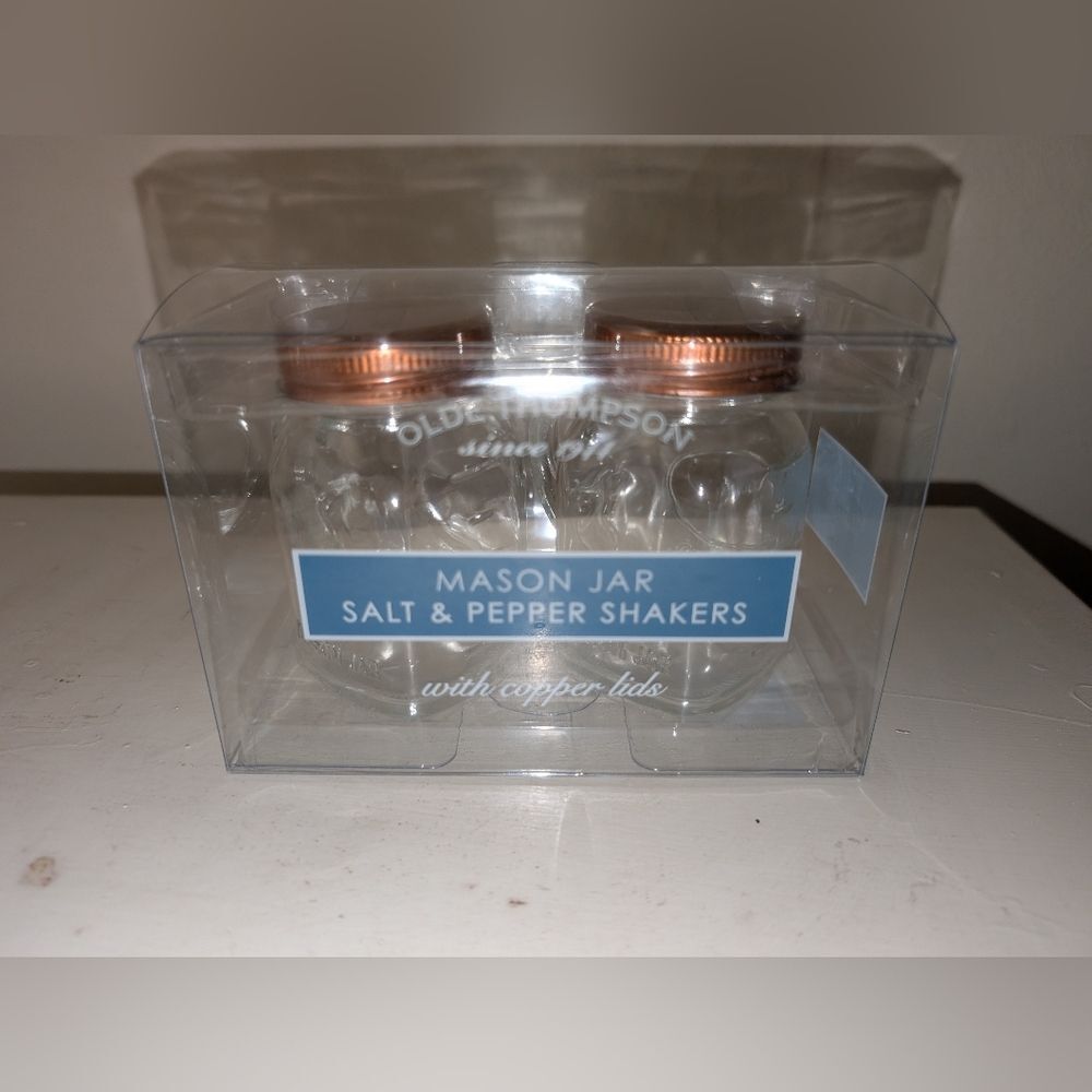 Olde Thompson Glass Mason Jar Salt & Pepper Shakers with Copper Lids New